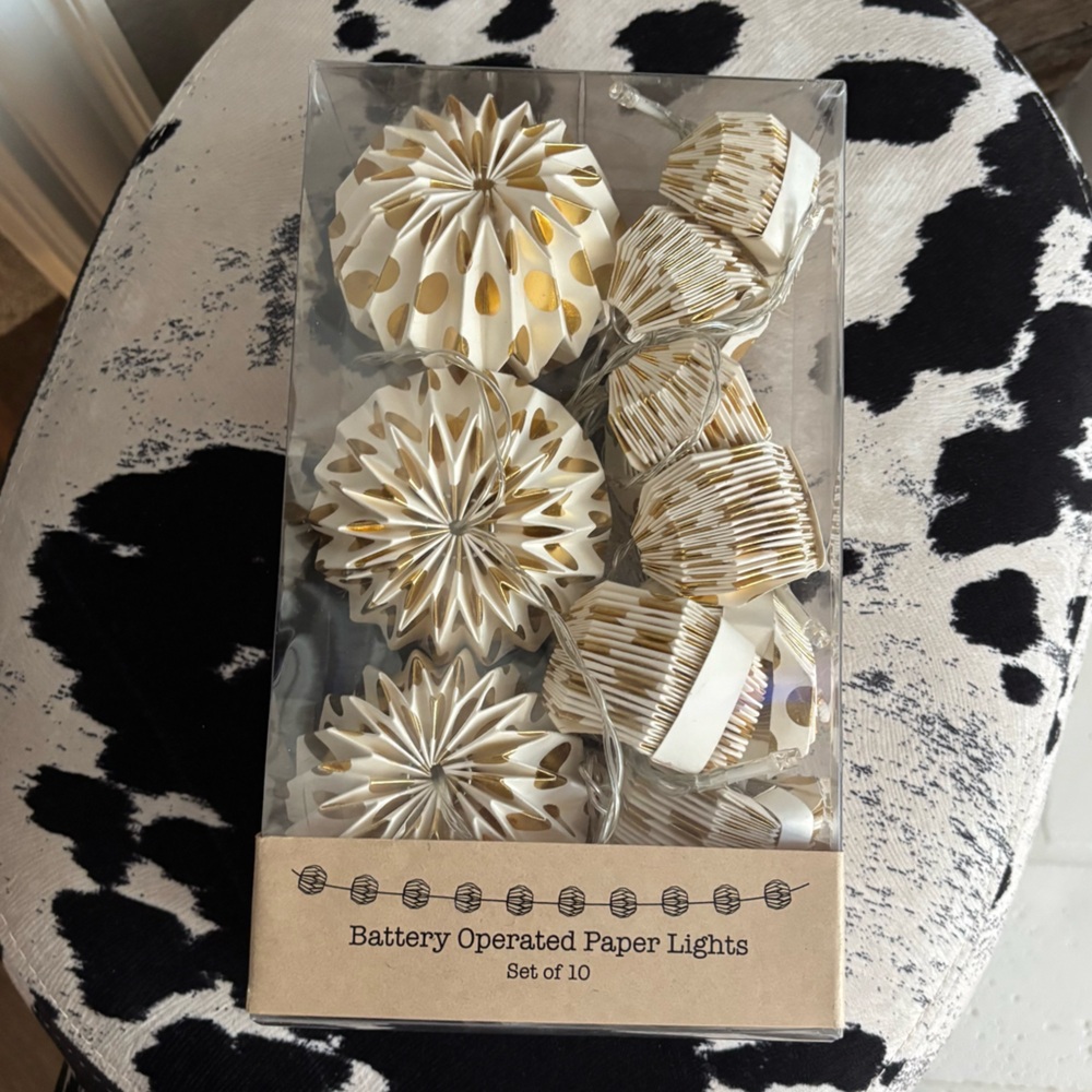 Creative Co-Op Gold and White Paper Lights Set Battery Powered